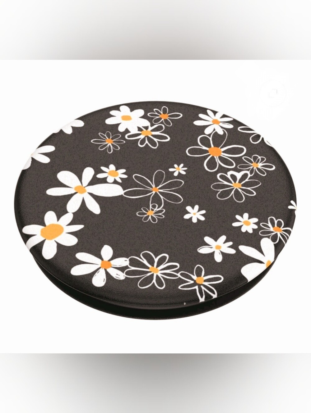 PopSocket PopGrip Black with White and Yellow Daisy Pattern - Picture 4 of 9